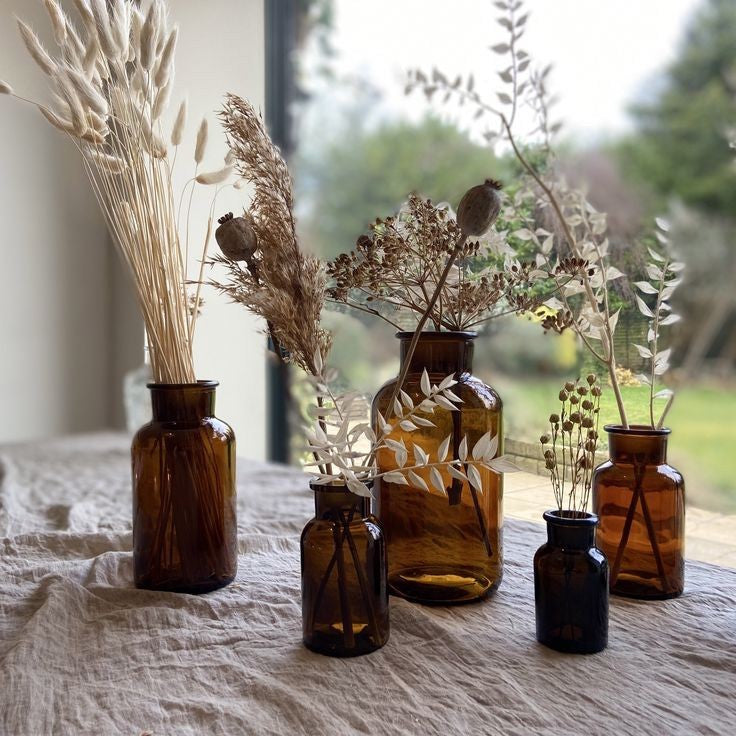 brown glass posy vases for Mudgee wedding flowers florist