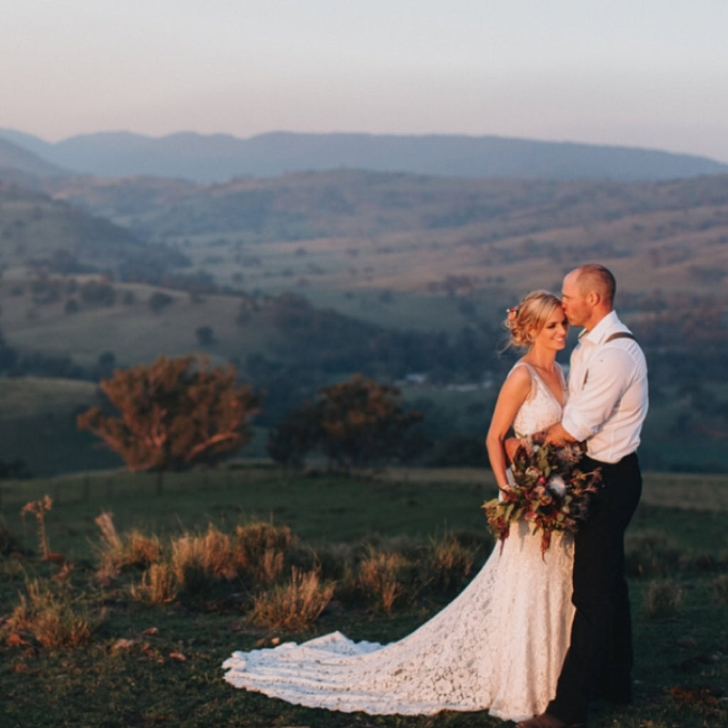 Rustic location mudgee wedding set on a hill overlooking the couples property. styling and wedding flowers by Mudgee Monkey wedding and event florist adn stylist. photos by feather and birch