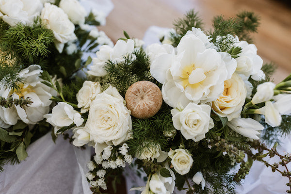 Mudgee monkey wedding bouqet with moss, succlents and a preserved mushroom