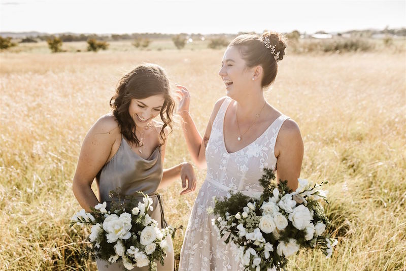 bride and bridesmaid with bouquets from mudgee monkey wedding and event florist mudgee