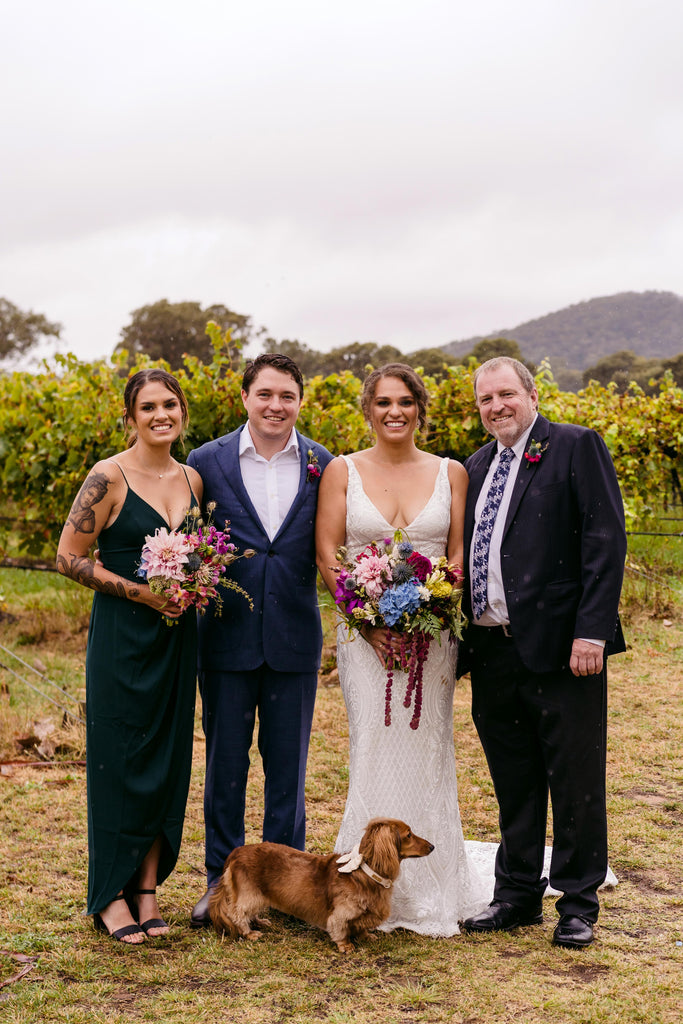 family celebrations at the wedding of Courtney and andrew at the vine gove Mudgee with flowers by Mudgee Monkey wedding and event florist