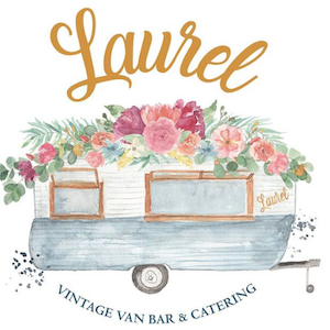 laurel vinatge bar and catering van Mudgee. Cute watercolour image with roses and Laurel written in gold script