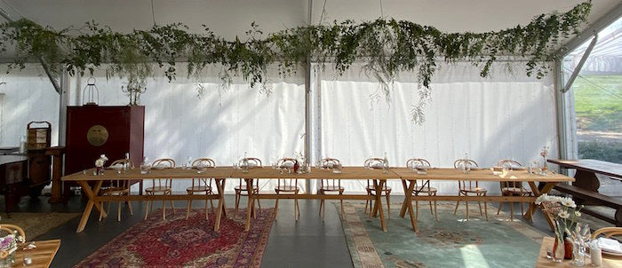 simple hanging install at the pavilion Lowes wines by mudgee monkey florist 