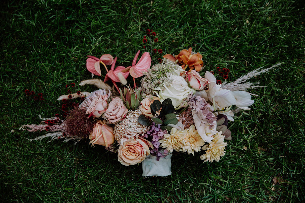 wedding bouquet asystematic modern and boho by Mudgee monkey wedding and event florist mudgee  